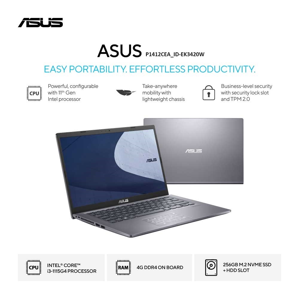 Asus Expertbook P1412CEA_ID-EK3420W [i3-1115G4|SSD 256GB|RAM 4GB|Win11]