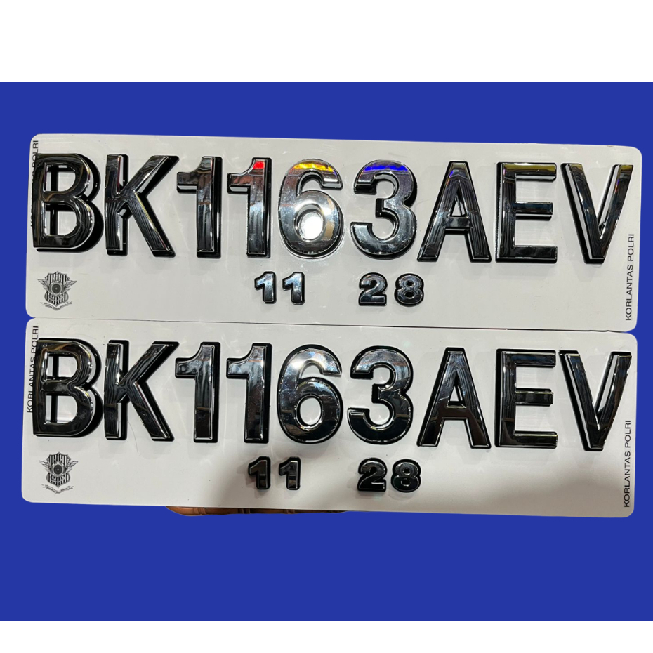 Plat Putih Nomor Mobil Timbul Cembung Chrome LIS Hitam