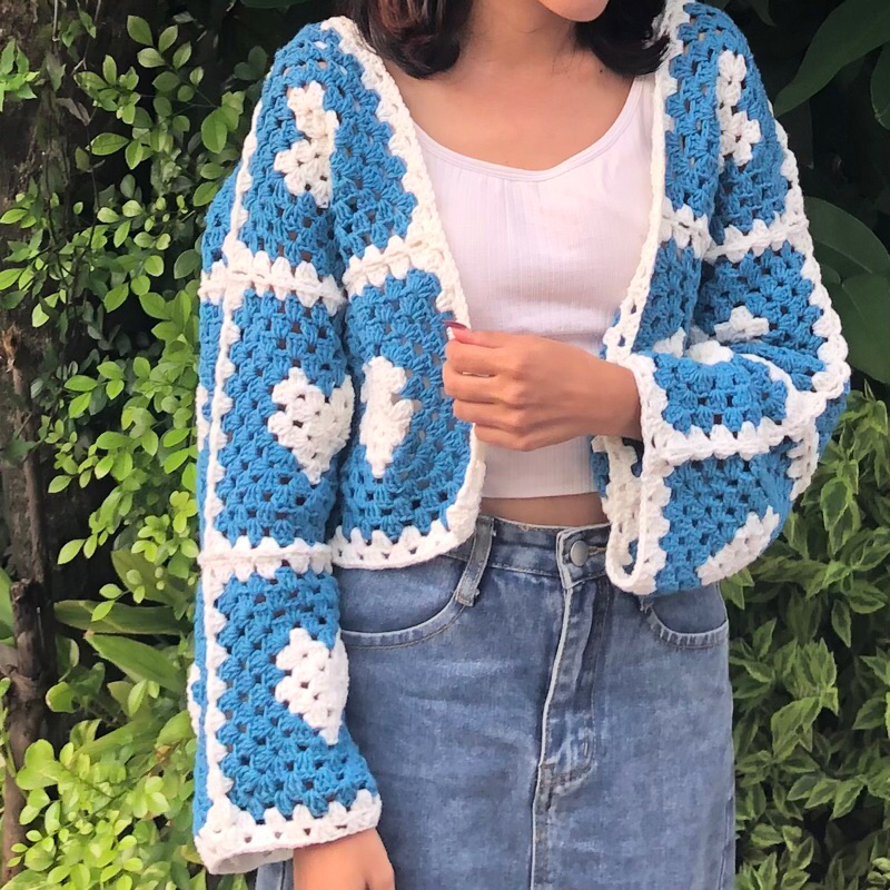 Cardigan rajut handmade/ custom warna/ Crochet cardigan | Heart Granny squares