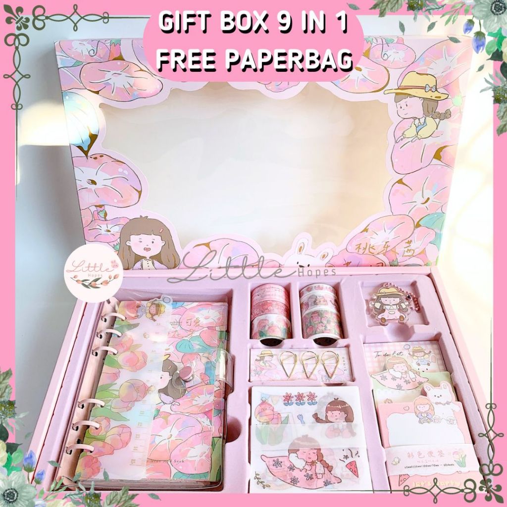 

(FREE GIFT) Paket Journal Set 9 in 1 FREE Paper Bag isi 95 Pcs A6 Notebook Dorothy Series Gift Box