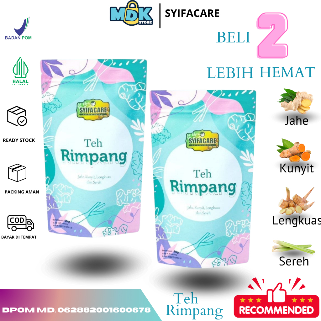 

Teh Rimpang Syifacare Paket Hemat 2 Pack Teh Herbal 100% Bahan Alami Jahe Kunyit Sereh Lengkuas Untuk Membantu Progam Diet