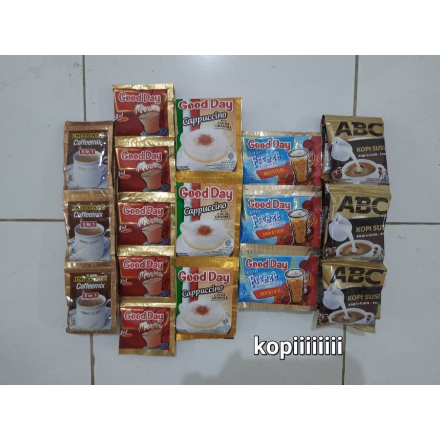 

KAPAL API-INDOCAFE-LUWAK WHITE COFFEE-GOOD DAY-ABC SUSU RENCENGAN - KPL API SP MIX- CHOCOLATOS MACHA - CHOCOLATOS COKLAT - KAPAL API SPECIAL 6GR