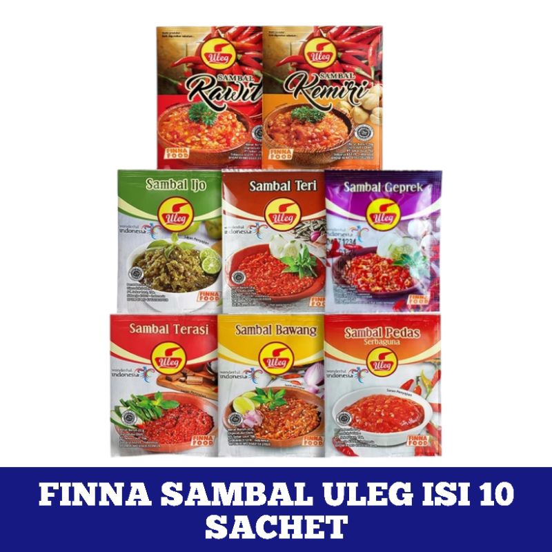 

Mahbubah - Finna Uleg Sambal 18g @10 Saset Sambal Terasi / Ijo / Rawit / Kemiri / Bawang