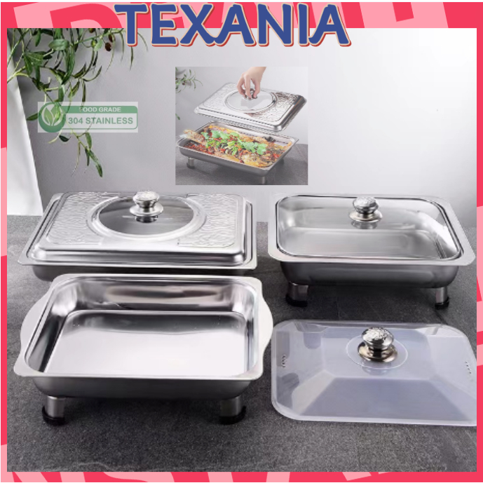 TEXANIA TEMPAT MAKANAN WADAH PRASMANAN STAINLESS STEEL - Fast Food Dish Segi Tutup Kombinasi