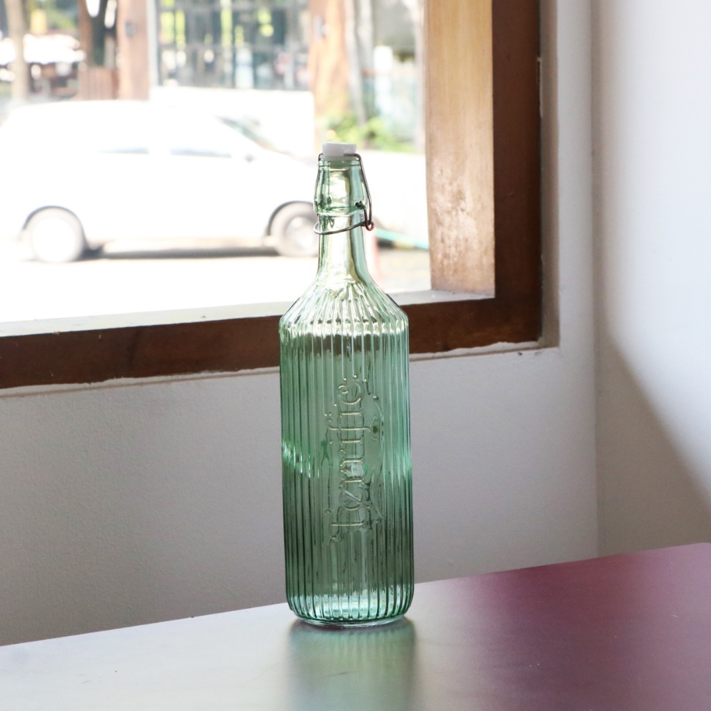 Botol Minum Kaca Premium kedap Udara 1 liter, Stripe Glass Botol 1000 ml