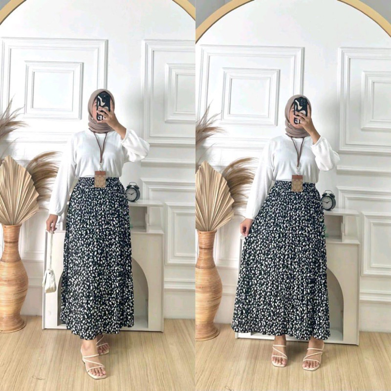 BEBENGKRIBBO - PAKAIAN WANITA CIKA / ROK PLISKET BUNGA / OOTD ROK WANITA KEKINIAN ALA KOREAN STYLE