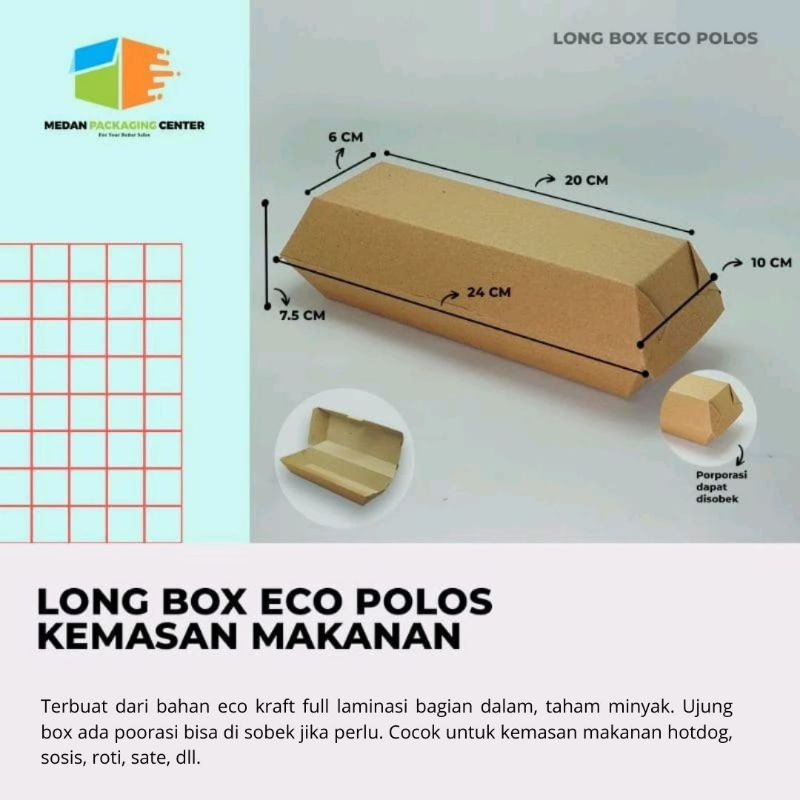 

Long box eco kraft / box sosis / box hotdog / box sate / box kemasan makanan