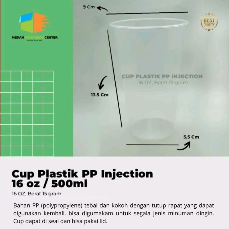 Cup PP Injection flat 500ml ( 16oz )