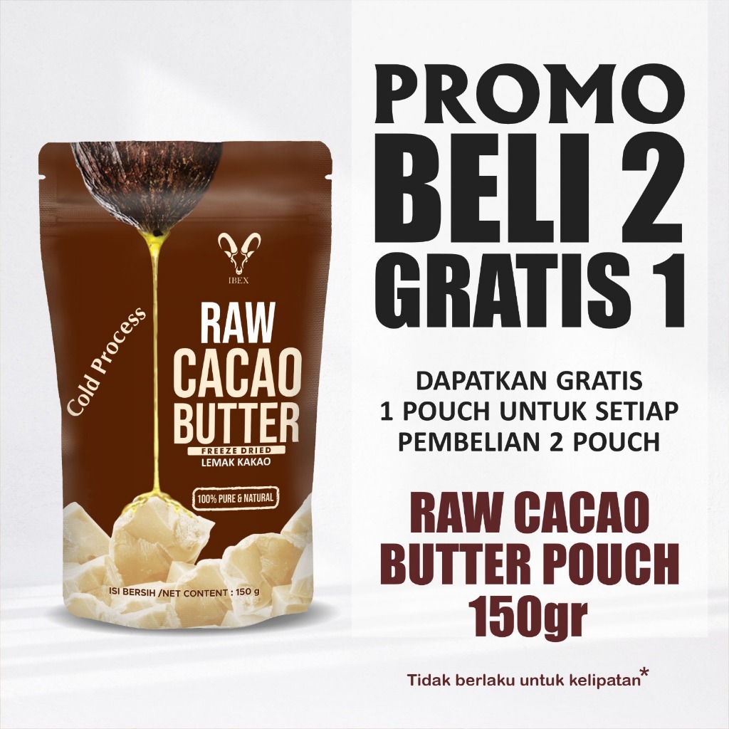 

BUY 2 GET 1 FREE! IBEX - Raw Cacao Butter / Lemak Kakao Freeze Dried Technology ( Pouch )150gr