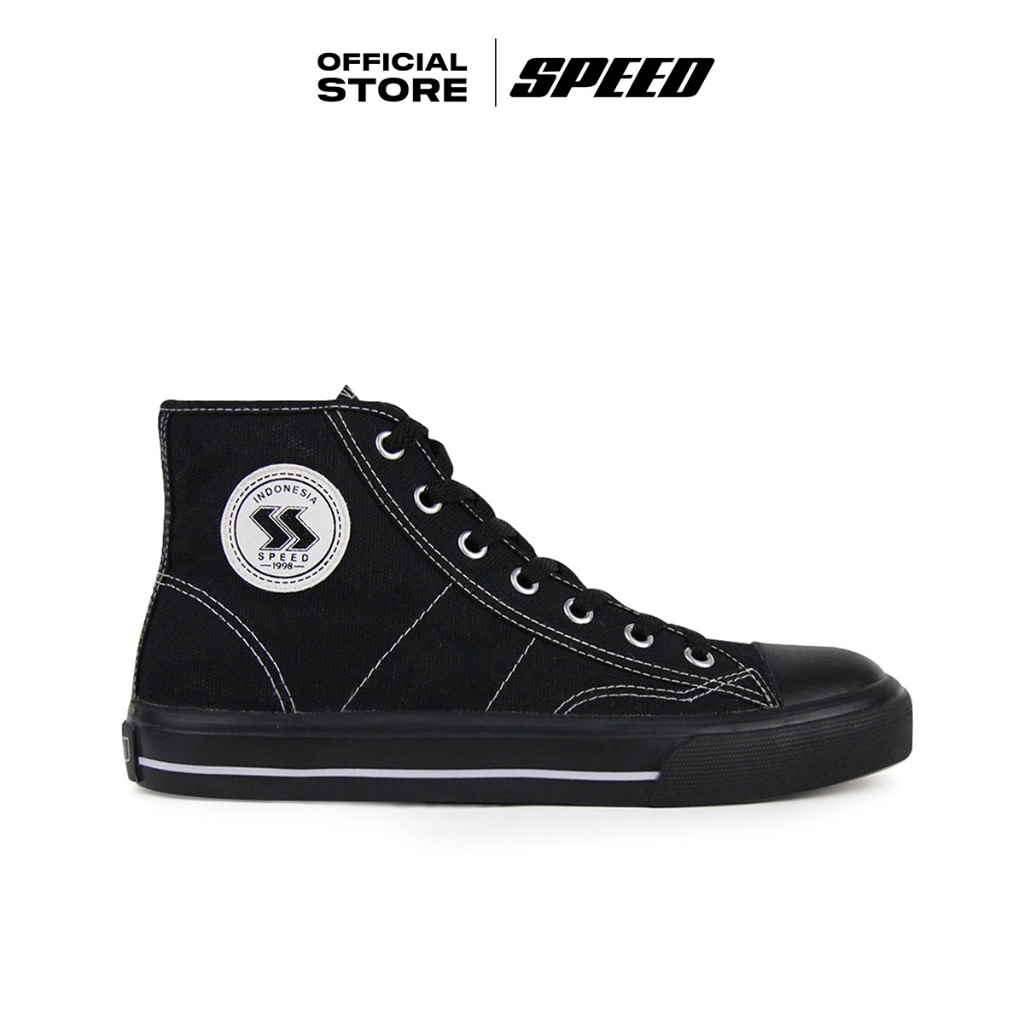 Speed - Basic High Hitam Hitam - Sepatu Sneakers Kanvas Anti Slip Pria Wanita
