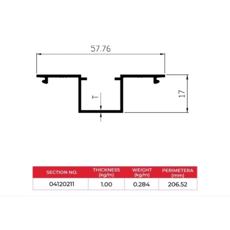 Aluminium Infinito Serat Kayu Kusen 3" 0412 Kusen Tutup MAluminium Batangan