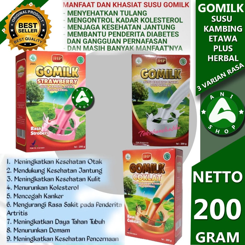 

GOMILK SUSU KAMBING ETAWA ASLI PLUS HERBAL KEMASAN 200 GRAM ani shopp