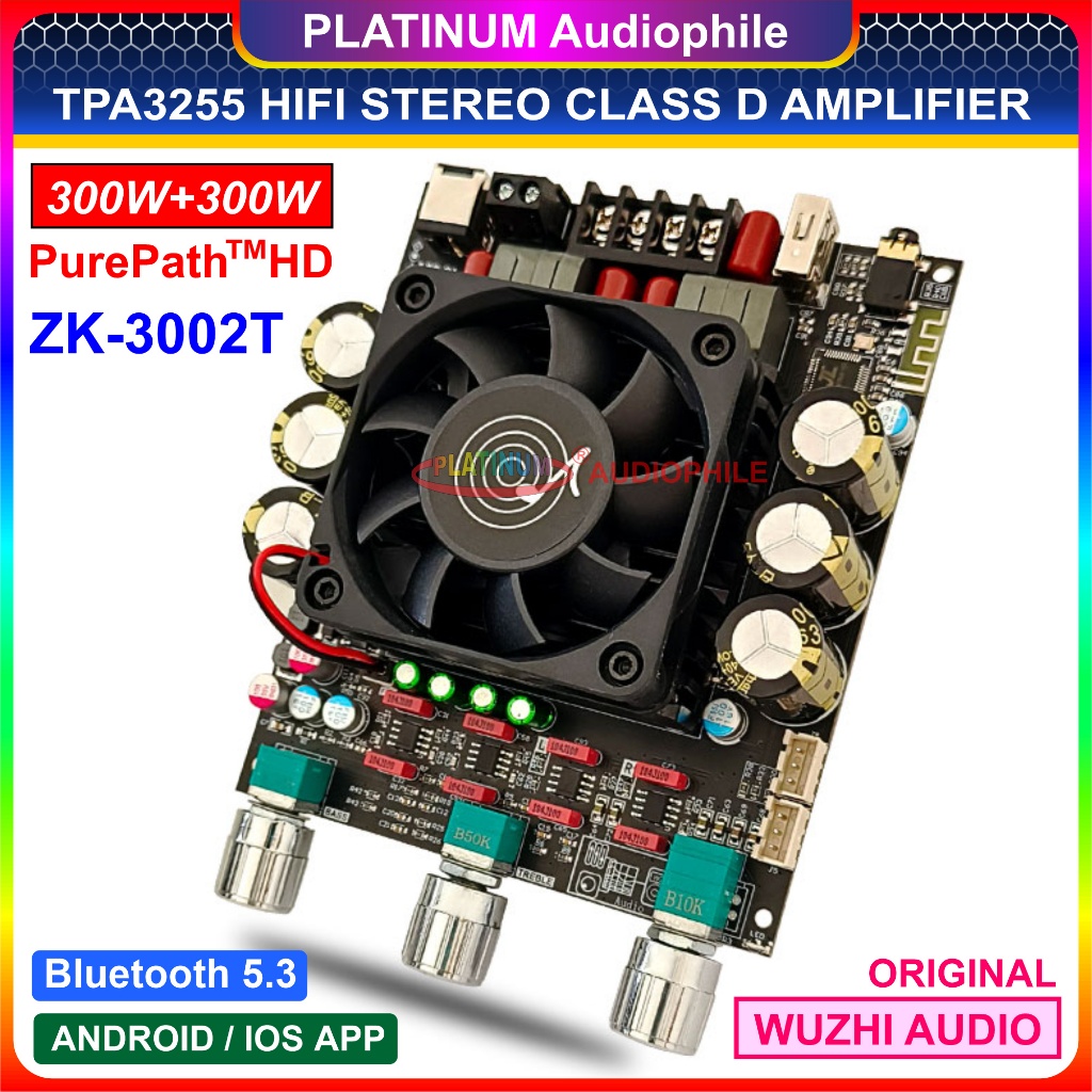 TPA3255 Amplifier Class D Bluetooth 5.3 Hifi HD Sound High Power 300W + 300W Original Wuzhi ZK-3002T