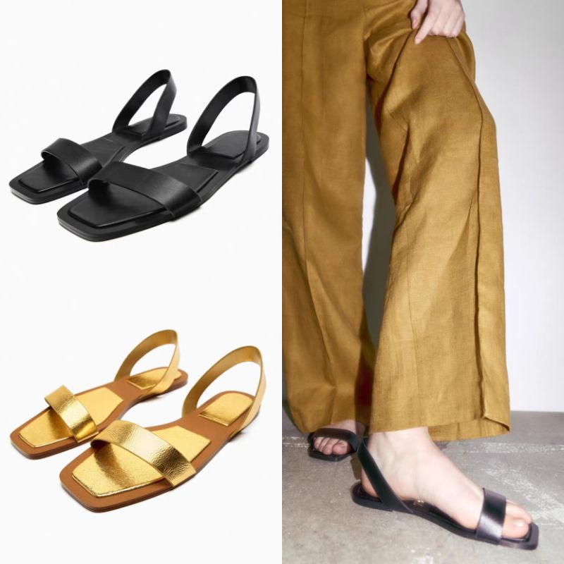 Sepatu ZARA Leather Slider Flat Shoes