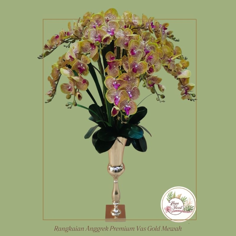 rangkaian bunga anggrek premium vas gold