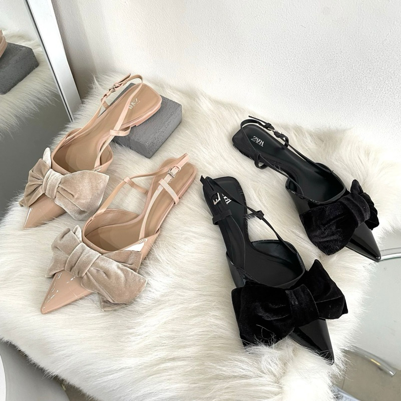 Ribbon flatshoes stripe back by Zara import high quality fashion shoes sepatu flat wanita kantor ker