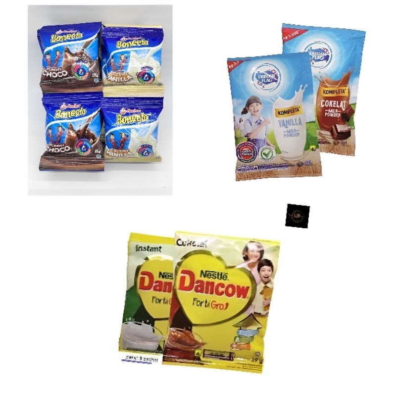 

KALSEL Susu Bubuk Enak Coklat Cream Vanila Dancow Fortigrow Frisan Flag Boneeto Sachet Putih dan Coklat