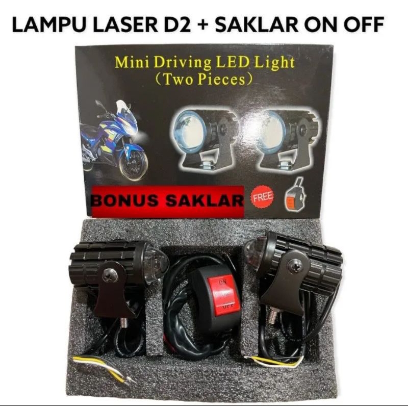 Lampu Led D2 Laser + Saklar DC Lampu Depan Led Lampu Tembak Motor Mobil 2 Warna Putih Kuning Univers