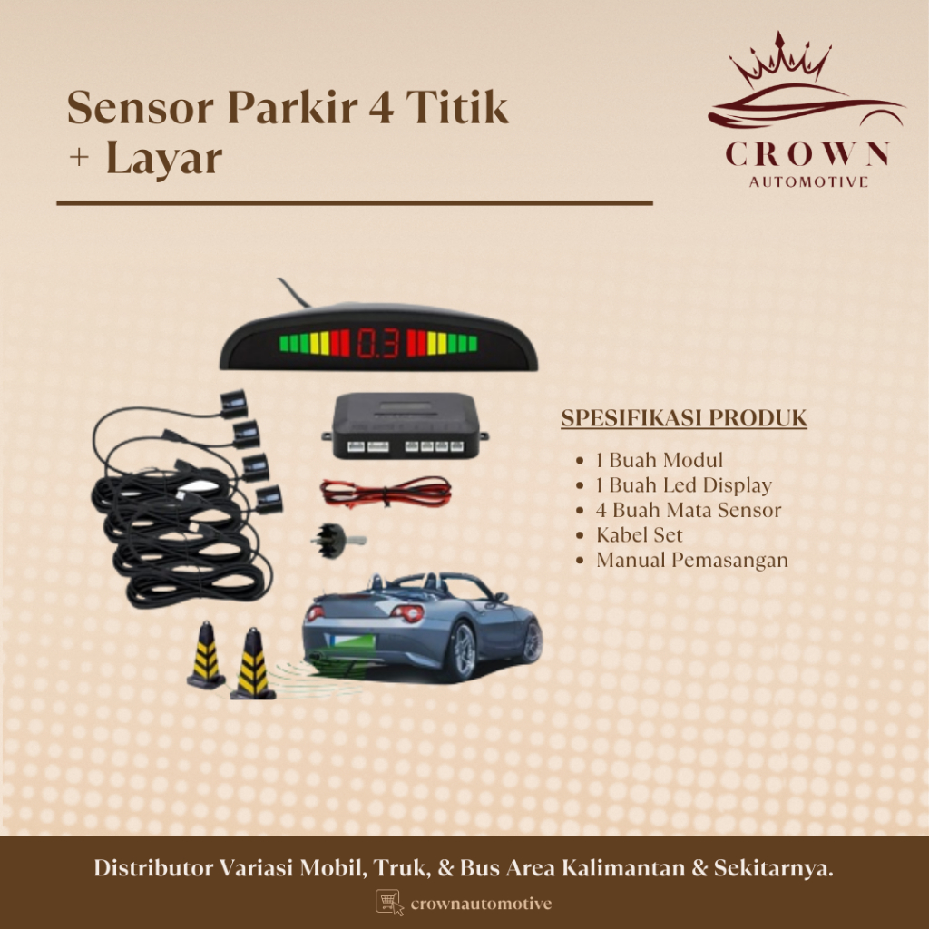 Sensor Parkir Mobil 4 Titik + Layar / Sensor Mundur Mobil 4 Titik