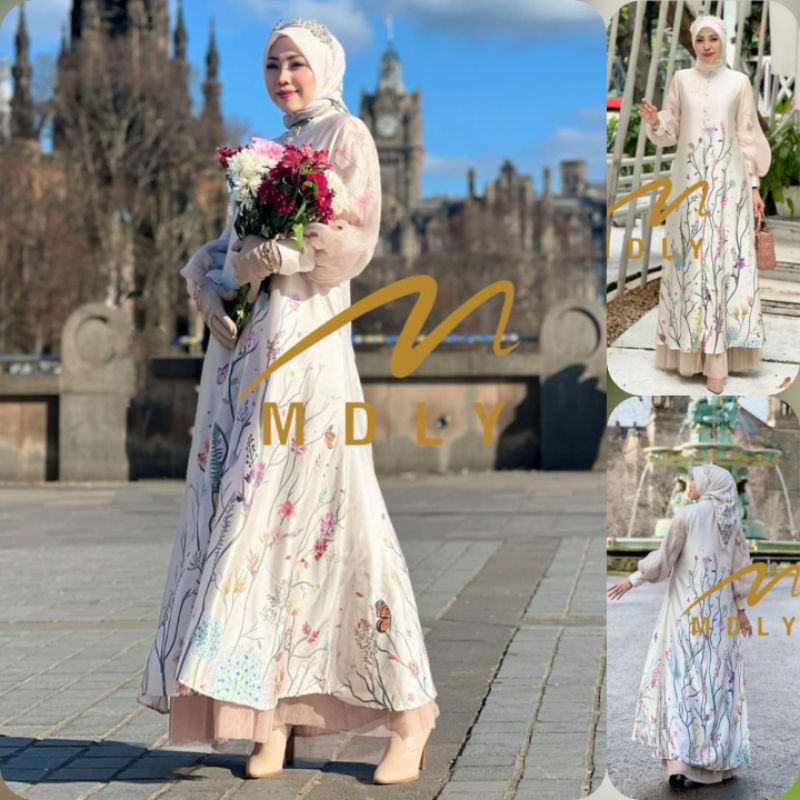 (N) MDLY MARVELA FLEUR Baju Dress dan Scarf Muslimah Marvella Fleur By MDLY. NS1
