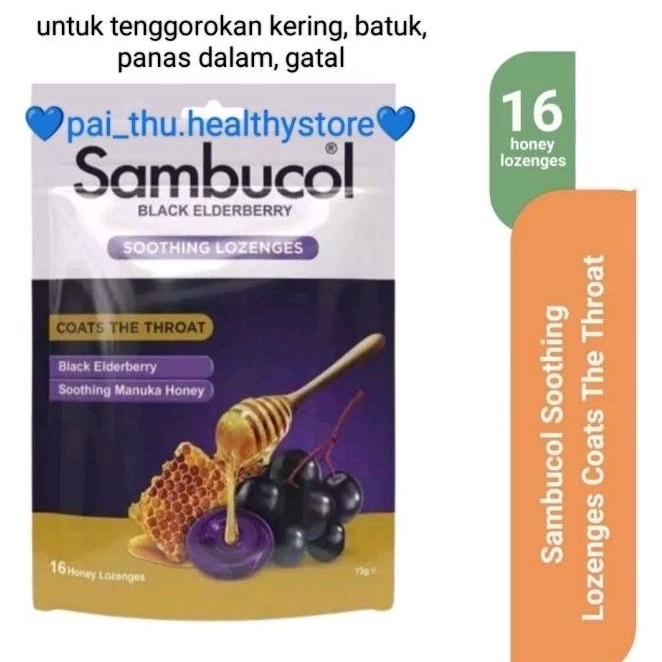 

Sambucol Soothing Lozenges Black Elderberry Honey, Sambucol permen black elderberry madu pelega tenggorokan @16 honey Lozenges/pack