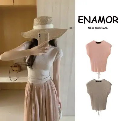 Enamor  Kaos jersey bertali tanpa pinggang wanita 2024 musim panas rasa desain atasan yang ramping d
