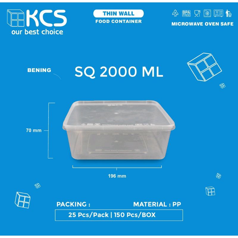 [ISI 25 PCS] THINWALL SQUARE 2000 ML KCS / kotak makan persegi plastik