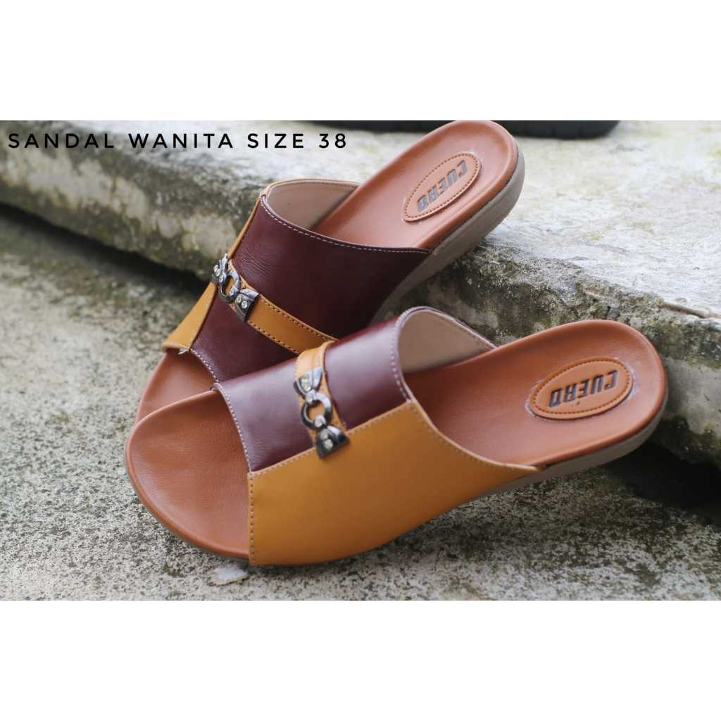 cuero sandal trepes wanita slip on kulit sapi ani magetan vegtan leather