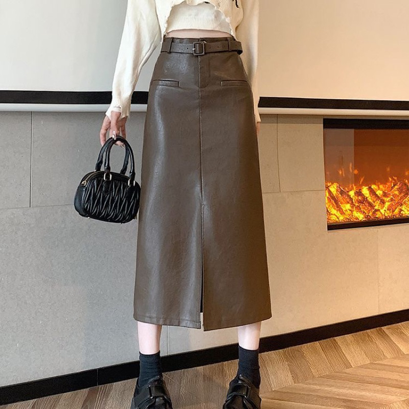 ROK KULIT LATEX WANITA MIDI