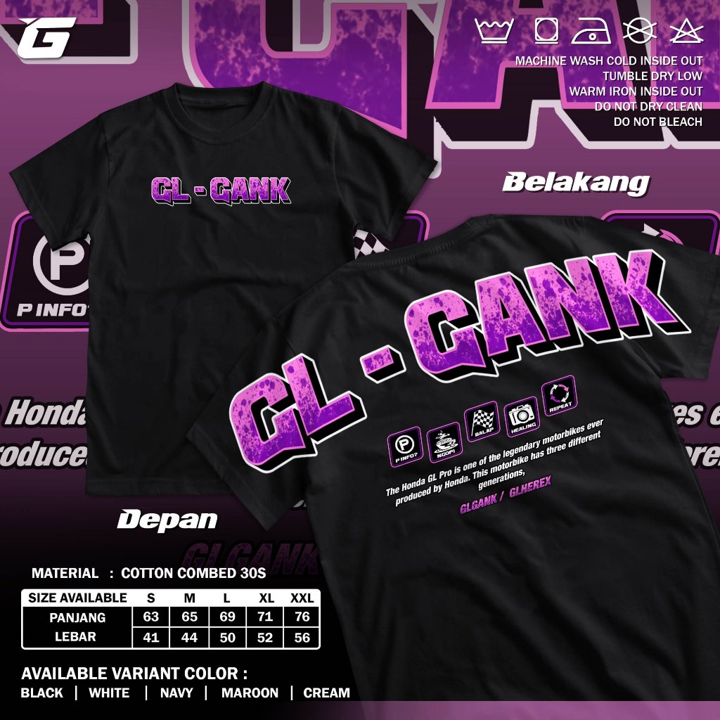 Kaos Racing GL Gank P Info Ngopi Balap Repeat Baju Distro Motor Herex Honda Gank Tshirt Otomotif GBA