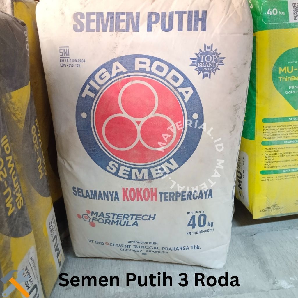 1 KG Semen Putih 3 Roda Eceran Ecer Penambal Retak Rambut Dinding
