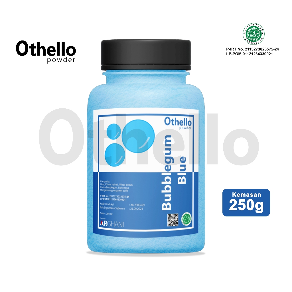 

Othello Powder Drink Bubuk Minuman Rasa Bubble Gum Blue 250Gram Serbuk Manis Premium Enak Kekinian