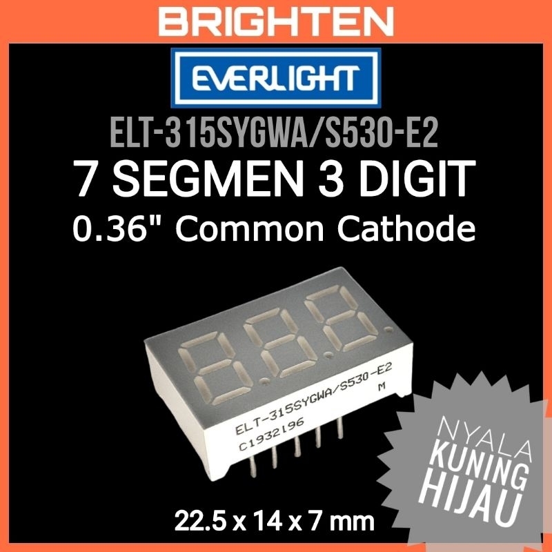 EVERLIGHT 0.36" 7 segmen 3 digit  11 pin Common Cathode CC