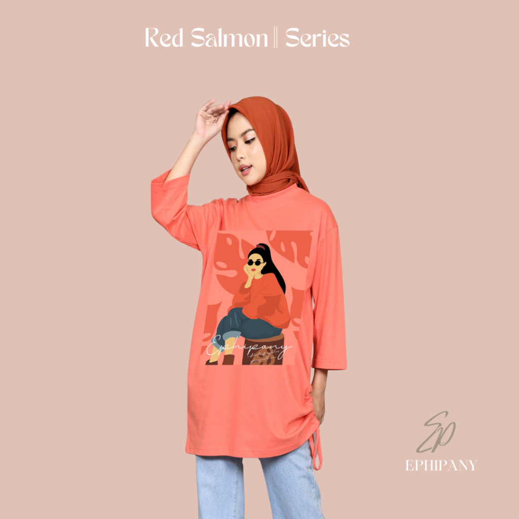 Ephipany Atasan Wanita Kaos Tunik Serut Orange Salmon Woods