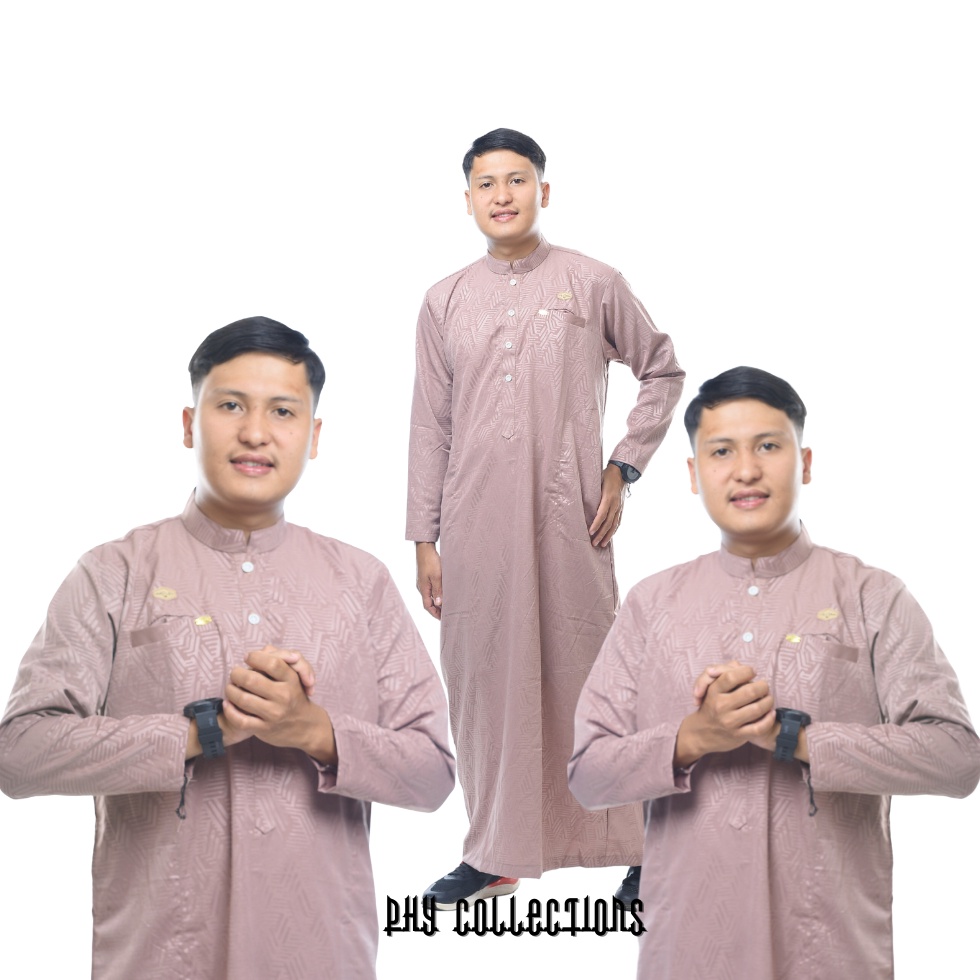 KODE X33B Baju Jubah Gamis Pria Laki Laki Dewasa Cowok Remaja Model Haromain Motif Embos Lengan Panj