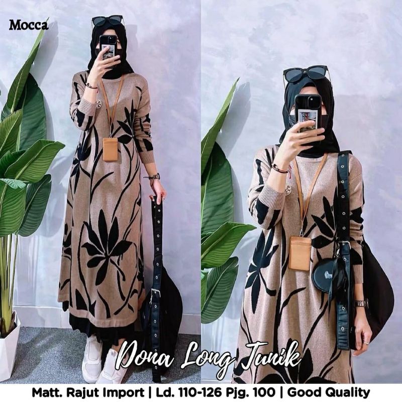 ATASAN/BAJU TUNIK WANITA DONA LONG TUNIK WANITA JUMBO LD 110-126 BAHAN RAJUT IMPORT ADEM BY MEGANZA