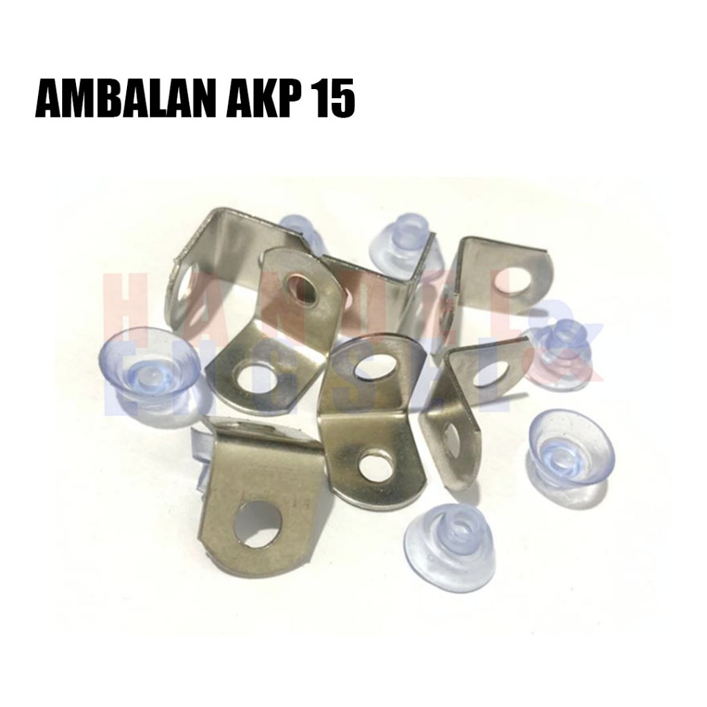 Ambalan Penyangga Kaca Skrup AKP 15/  Ambalan Cop Kaca Skrup AKP 15 / Ambalan Siku Kop AKP 15 Penyan