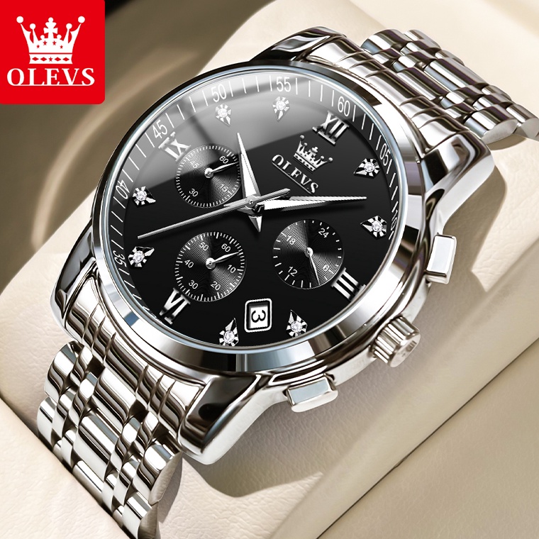 READY OLEVS Jam Tangan Pria Anti Air Original Stainless Steel Aktif Cowok Luminous Kalender Analog M