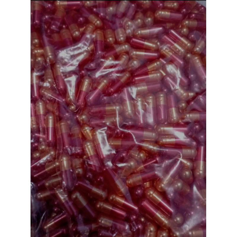 Cangkang kapsul kosong merah gold metalik ukuran 0 isi 1000