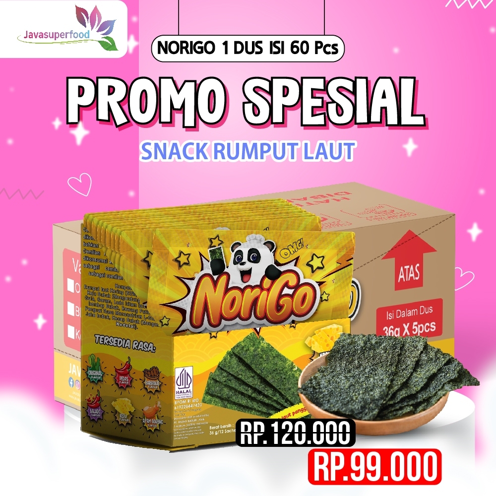 

Norigo 1 DUS FREE 10 PCS / Nori Sachet Seaweed Snack 3g Halal Keju