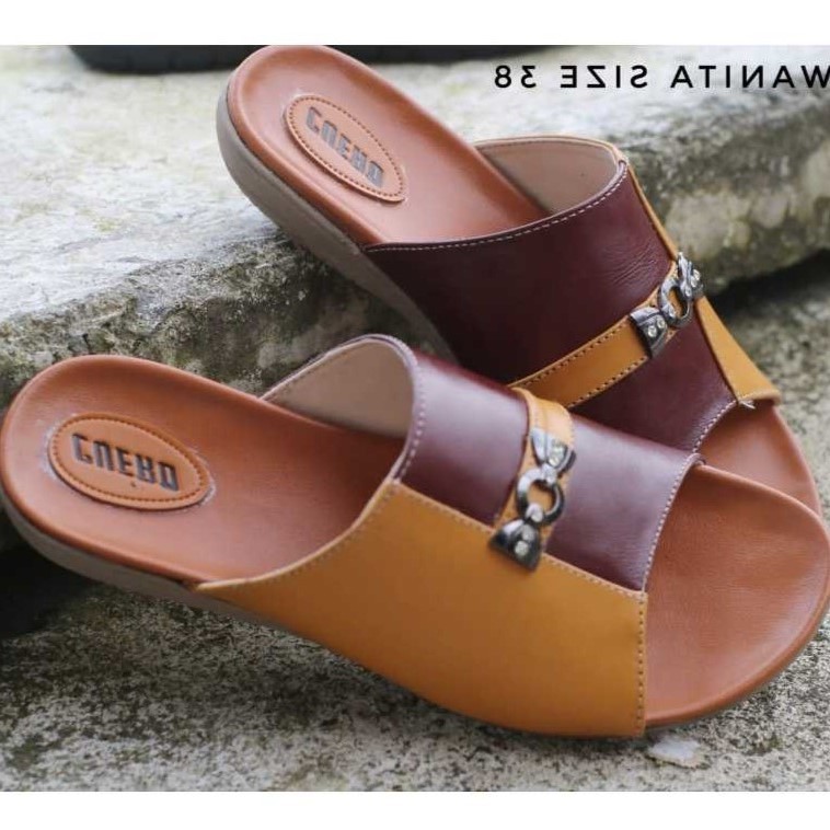 cuero sandal trepes wanita slip on kulit sapi ani magetan vegtan leather