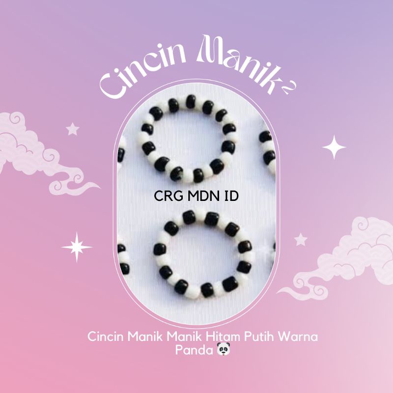 (3pcs)Cincin Manik Manik Hitam Putih Panda /cincin/hitam/putih/manik²/diy/