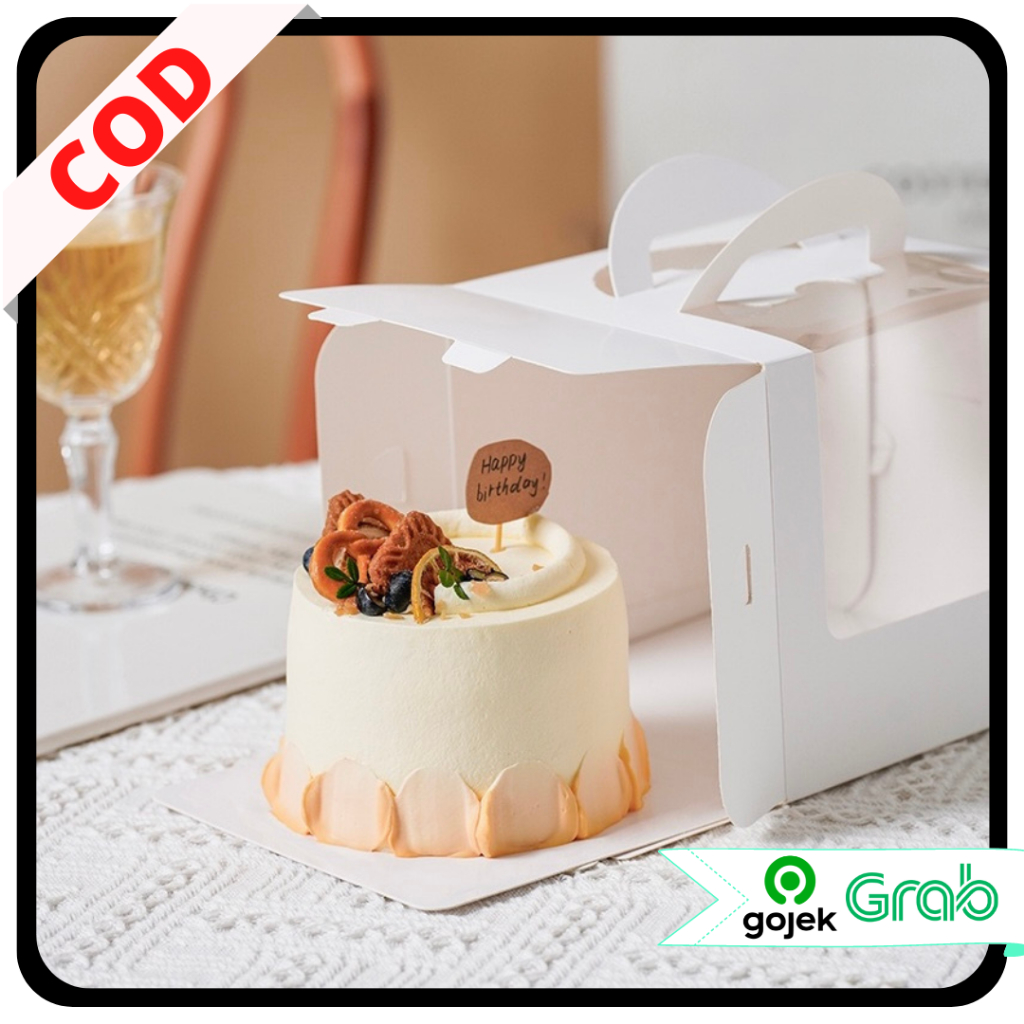 

KAISSO - HANDLE PORTABLE WINDOW CAKE BOX KOTAK HADIAH KUE TENTENG PUTIH ESTETIK CAKE PACKAGING BOX