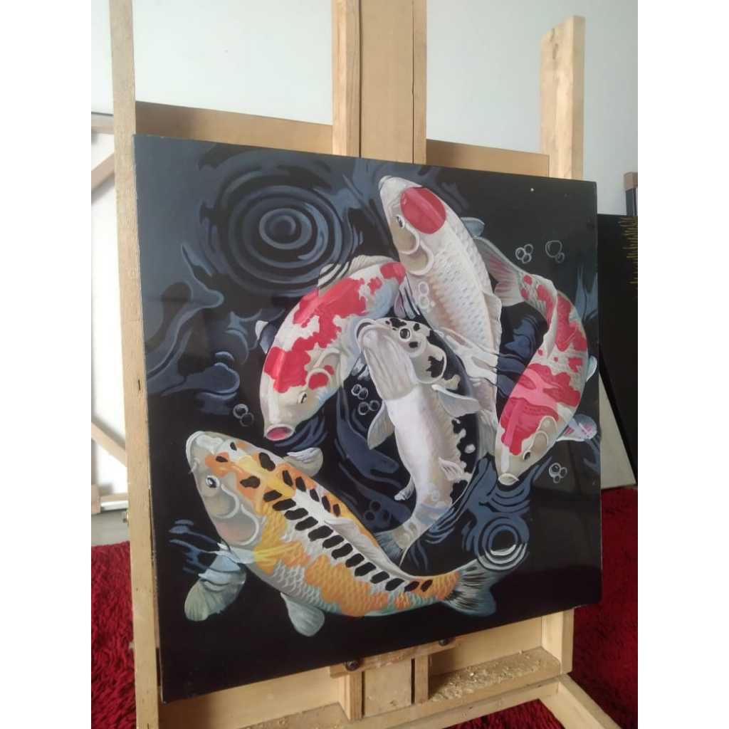 LUKISAN ABSTRAK IKAN KOI WARNA WARNI BISA CUSTOM KAIN KANVAS TERBAIK MARSOTO CAT AKRILIK ORIGINAL AB