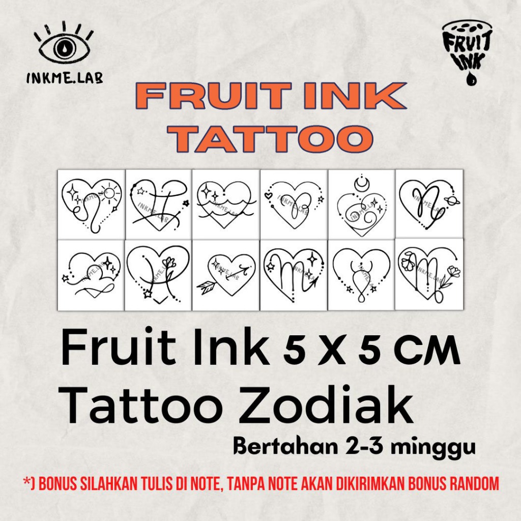 ZODIAC FRUIT INK TATTO 5x5 cm