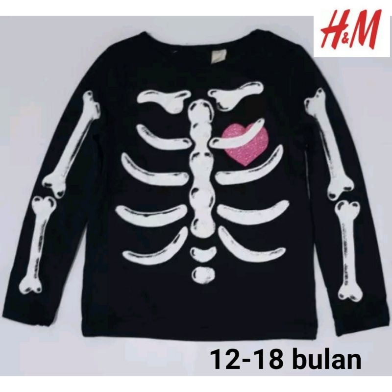 Baju kaos anak bayi perempuan HM hnm 12 18 bulan atasan lengan panjang