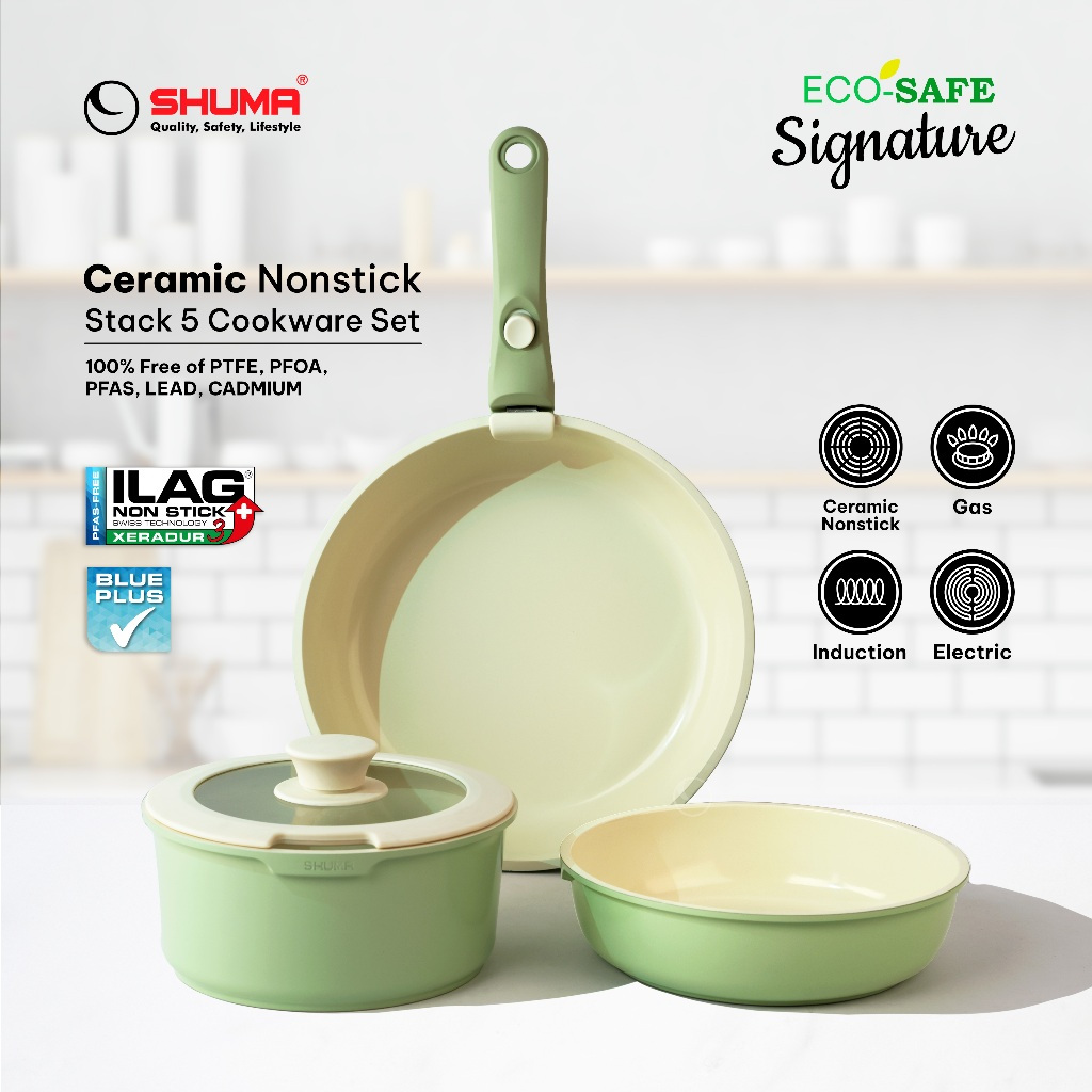 Eco-Safe Signature Ceramic Nonstick Stack 5 Cookware Set