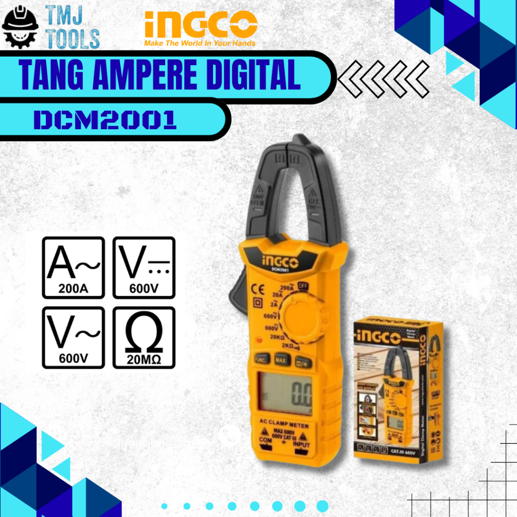 Tang Ampere Digital INGCO DCM2001 Tank Clamp Amper LCD Tes Cek Multitester Multifungsi Voltase Ukur 