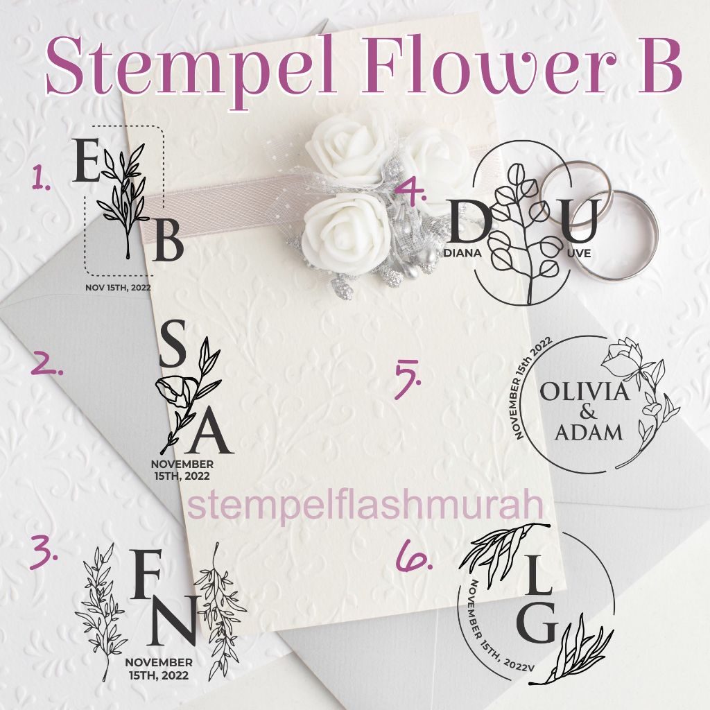 

stempel custom B desain bunga flash tinta otomatis wedding flower undangan dekorasi pernikahan