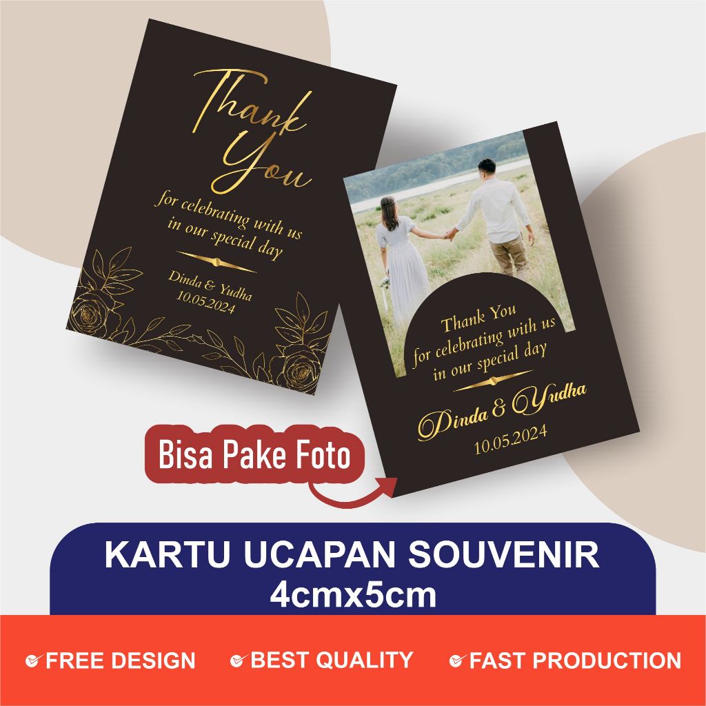 Kartu Souvenir Pernikahan | Kartu Ucapan Terimakasih Wedding | Kartu ucapan souvenir 003 G